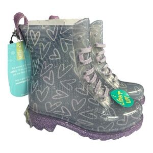 Western Chief Light Up Ombre Heart Glitter Rain Boots Girls Size 9 Purple NWT